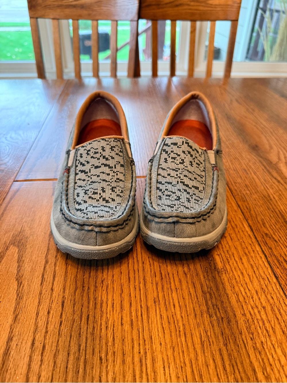 TWISTED X Casual Slip-On Moccasin Loafers in Gray with Patterned Top